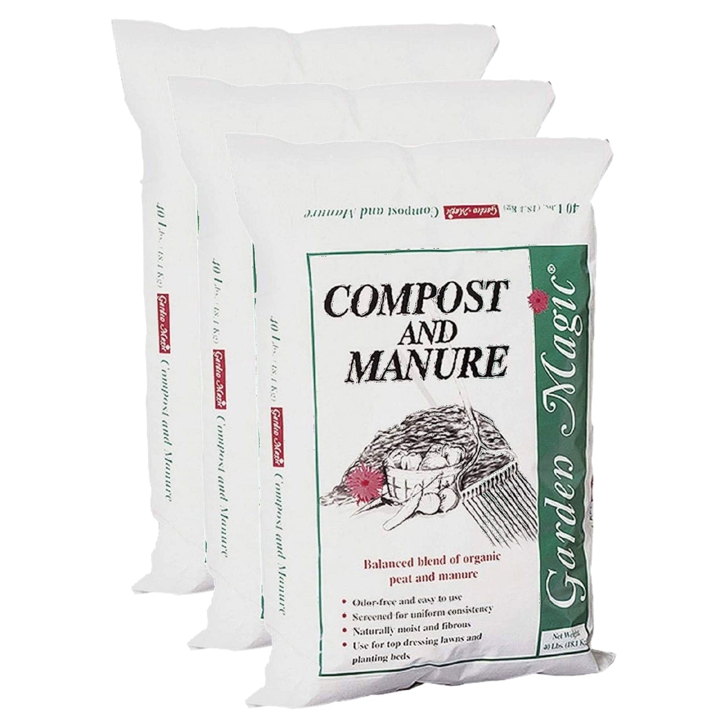 Michigan Peat Outdoor Lawn Garden Compost and Manure Blend, 40 lb Bag, 3 Pack