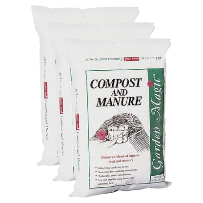 Michigan Peat Outdoor Lawn Garden Compost and Manure Blend, 40 lb Bag, 3 Pack