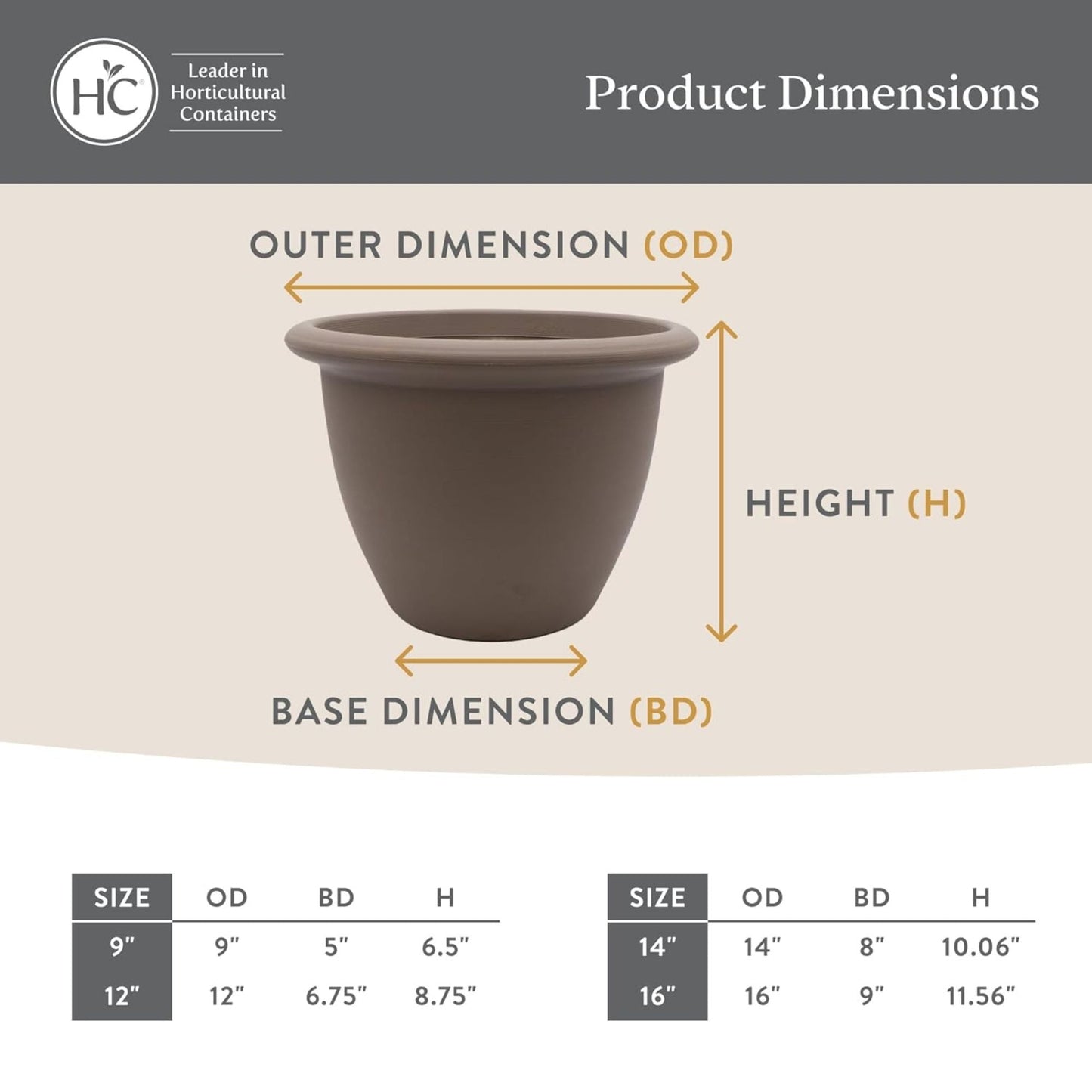 The HC Companies Sevilla Self-Watering Pot with Internal Disk 12 Inch, Warm Gray