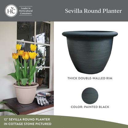 The HC Companies Sevilla Self-Watering Pot with Internal Disk 12", Painted Black