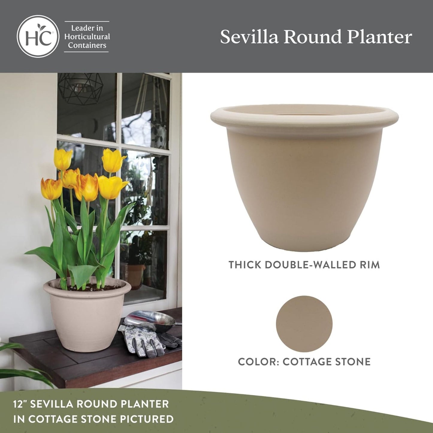 The HC Companies Sevilla Self-Watering Pot with Internal Disk 16", Cottage Stone
