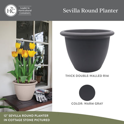 The HC Companies Sevilla Self-Watering Pot with Internal Disk 16 Inch, Warm Gray