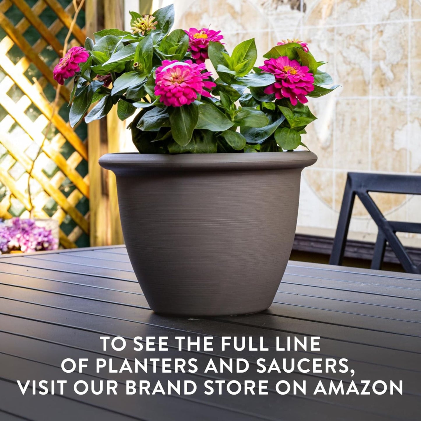 The HC Companies Sevilla Self-Watering Pot with Internal Disk 16 Inch, Warm Gray