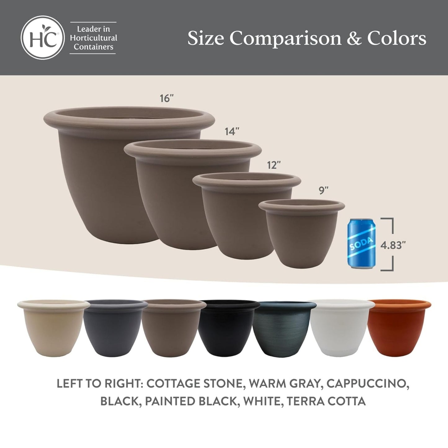 The HC Companies Sevilla Self-Watering Pot with Internal Disk 16", Terra Cotta