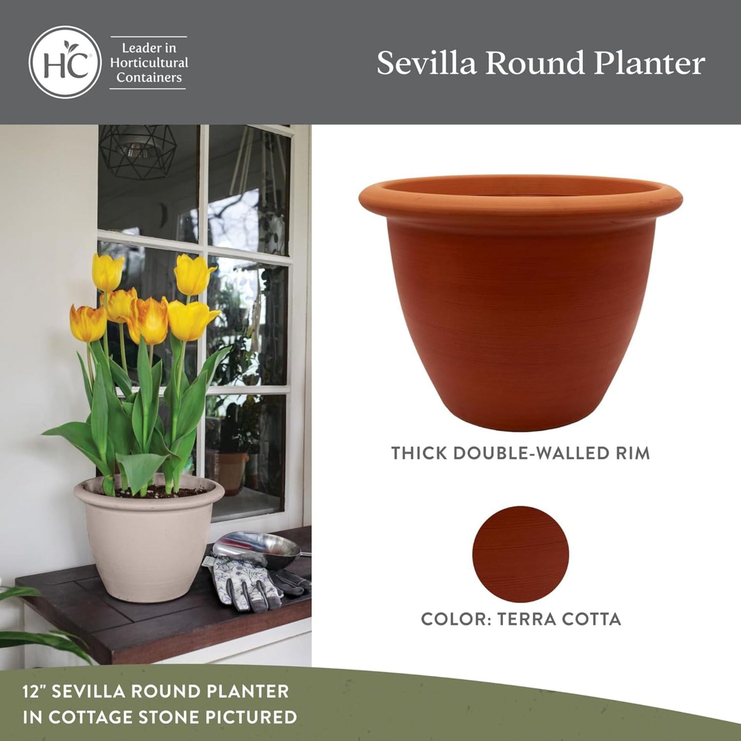The HC Companies Sevilla Self-Watering Pot with Internal Disk 16", Terra Cotta
