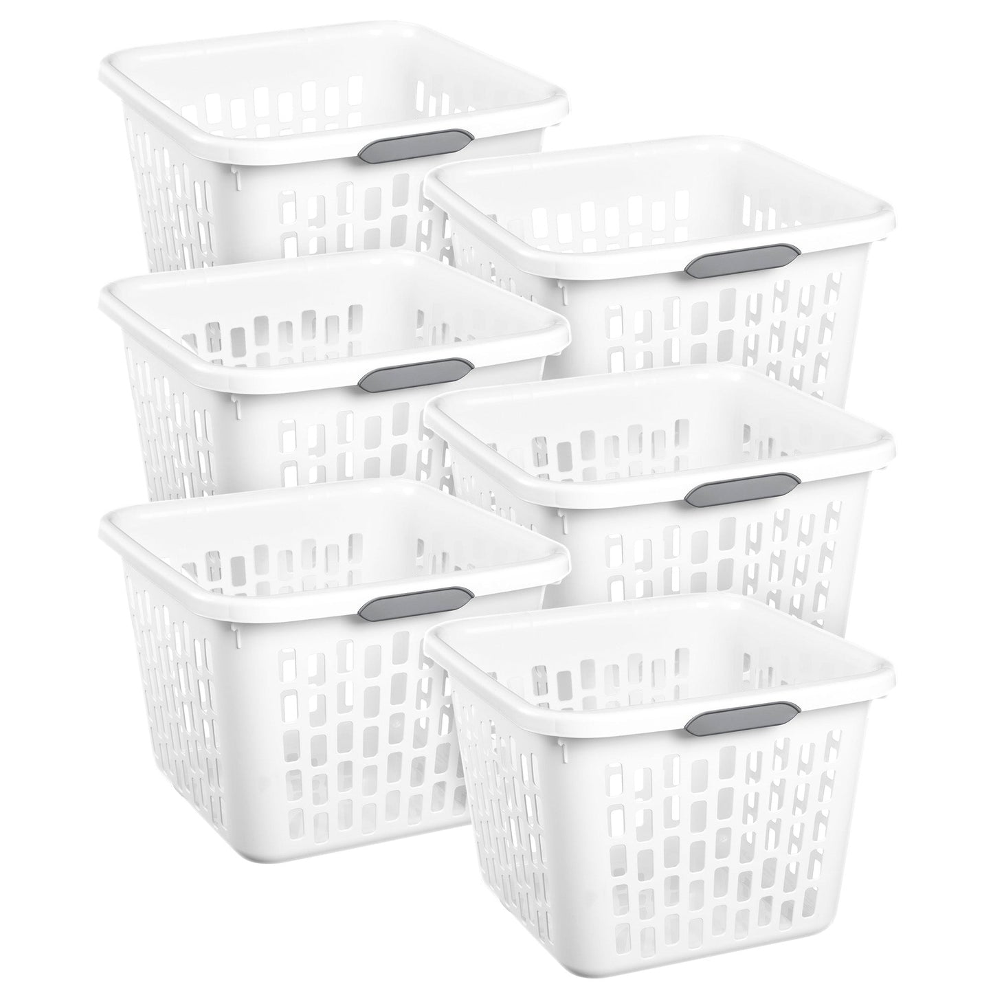 Sterilite Laundry Basket, 1.5 Bushel Plastic Hamper with Handles, White, 6 Pack