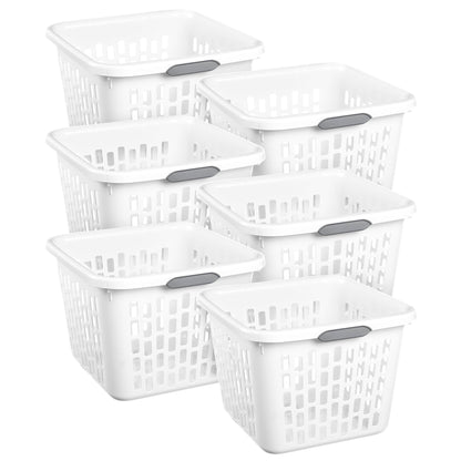 Sterilite Laundry Basket, 1.5 Bushel Plastic Hamper with Handles, White, 6 Pack