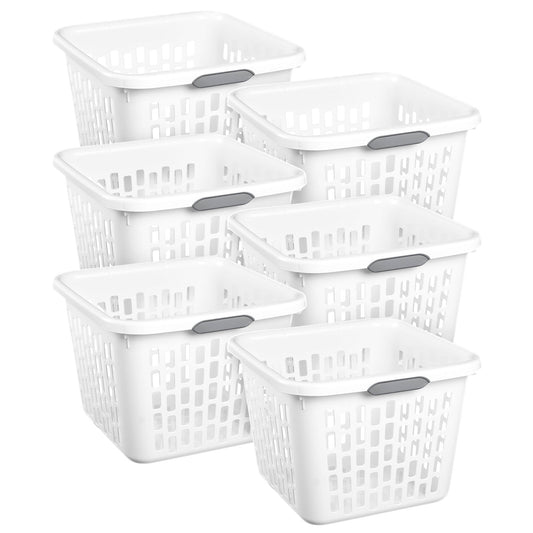Sterilite Laundry Basket, 1.5 Bushel Plastic Hamper with Handles, White, 6 Pack