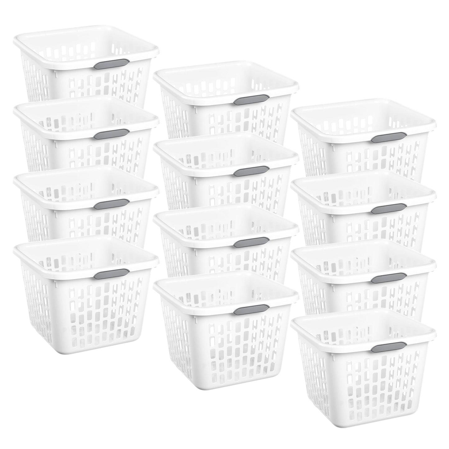Sterilite Laundry Basket, 1.5 Bushel Plastic Hamper with Handles, White, 12 Pack