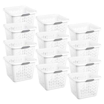 Sterilite Laundry Basket, 1.5 Bushel Plastic Hamper with Handles, White, 12 Pack