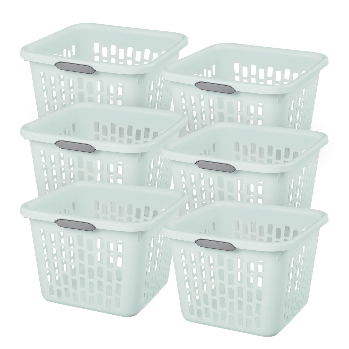 Sterilite Laundry Basket, 1.5 Bushel Plastic Hamper with Handles, Mint, 6 Pack