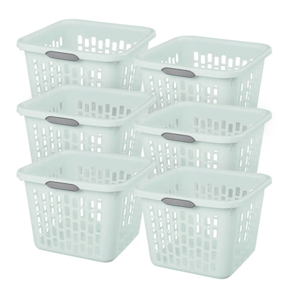 Sterilite Laundry Basket, 1.5 Bushel Plastic Hamper with Handles, Mint, 6 Pack