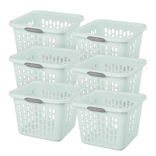 Sterilite Laundry Basket, 1.5 Bushel Plastic Hamper with Handles, Mint, 6 Pack