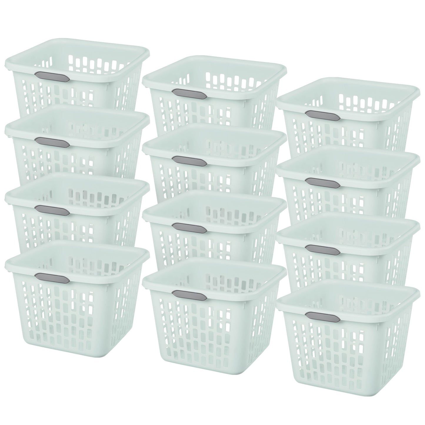 Sterilite Laundry Basket, 1.5 Bushel Plastic Hamper with Handles, Mint, 12 Pack