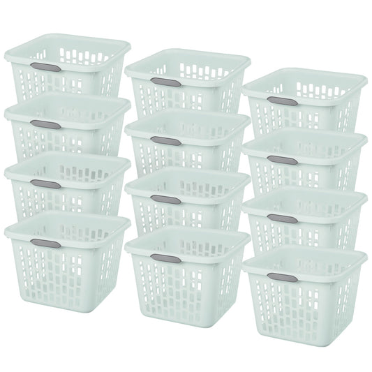 Sterilite Laundry Basket, 1.5 Bushel Plastic Hamper with Handles, Mint, 12 Pack