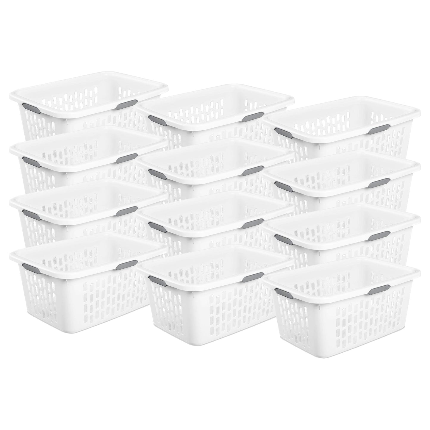 Sterilite Laundry Basket, 2 Bushel Plastic Hamper with Handles, White, 12 Pack