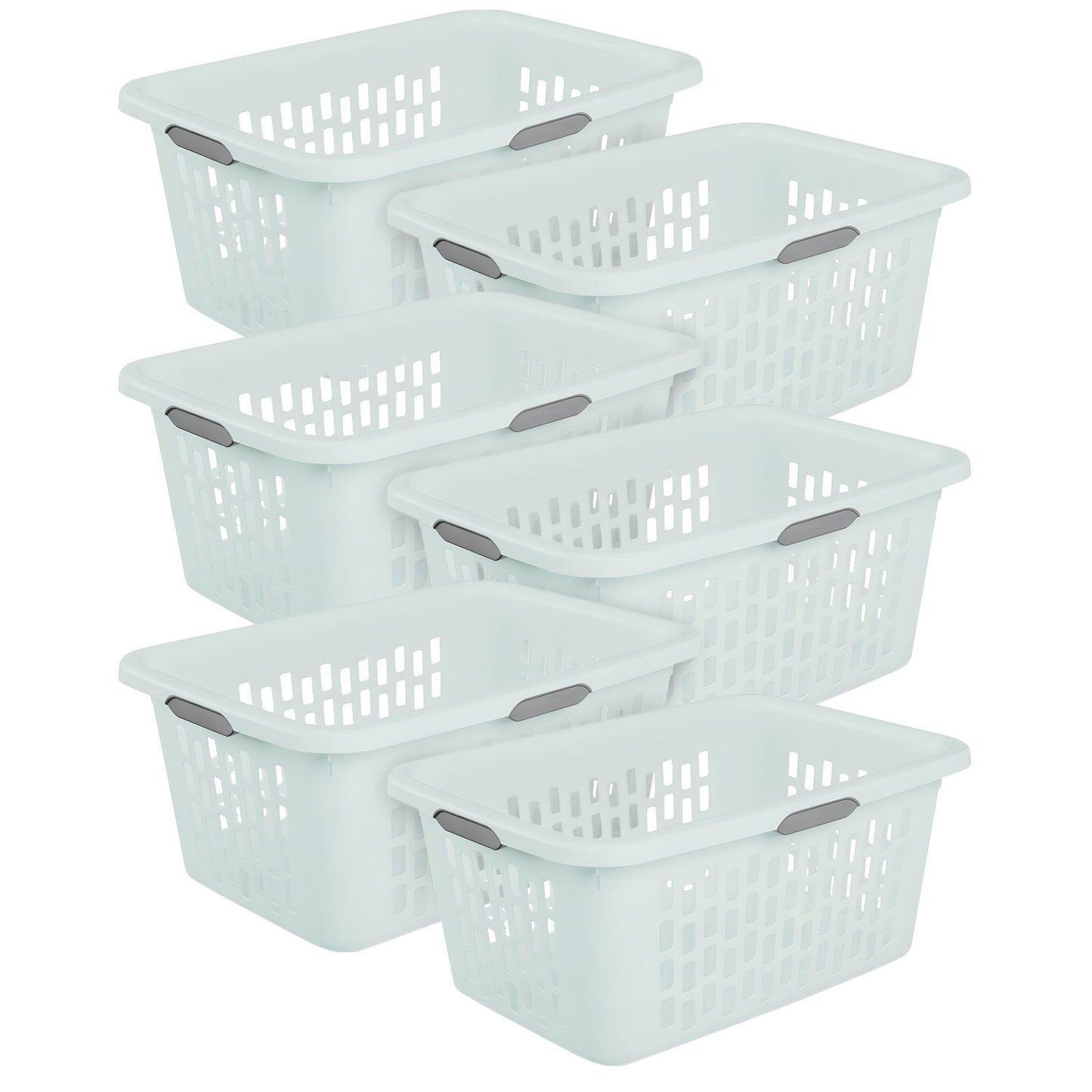 Sterilite Laundry Basket, 2 Bushel Plastic Hamper with Handles, Mint, 6 Pack