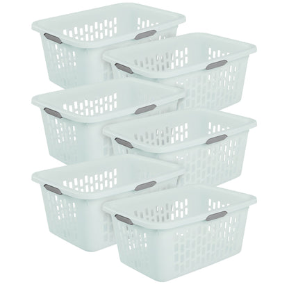 Sterilite Laundry Basket, 2 Bushel Plastic Hamper with Handles, Mint, 6 Pack