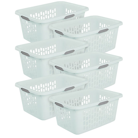Sterilite Laundry Basket, 2 Bushel Plastic Hamper with Handles, Mint, 6 Pack
