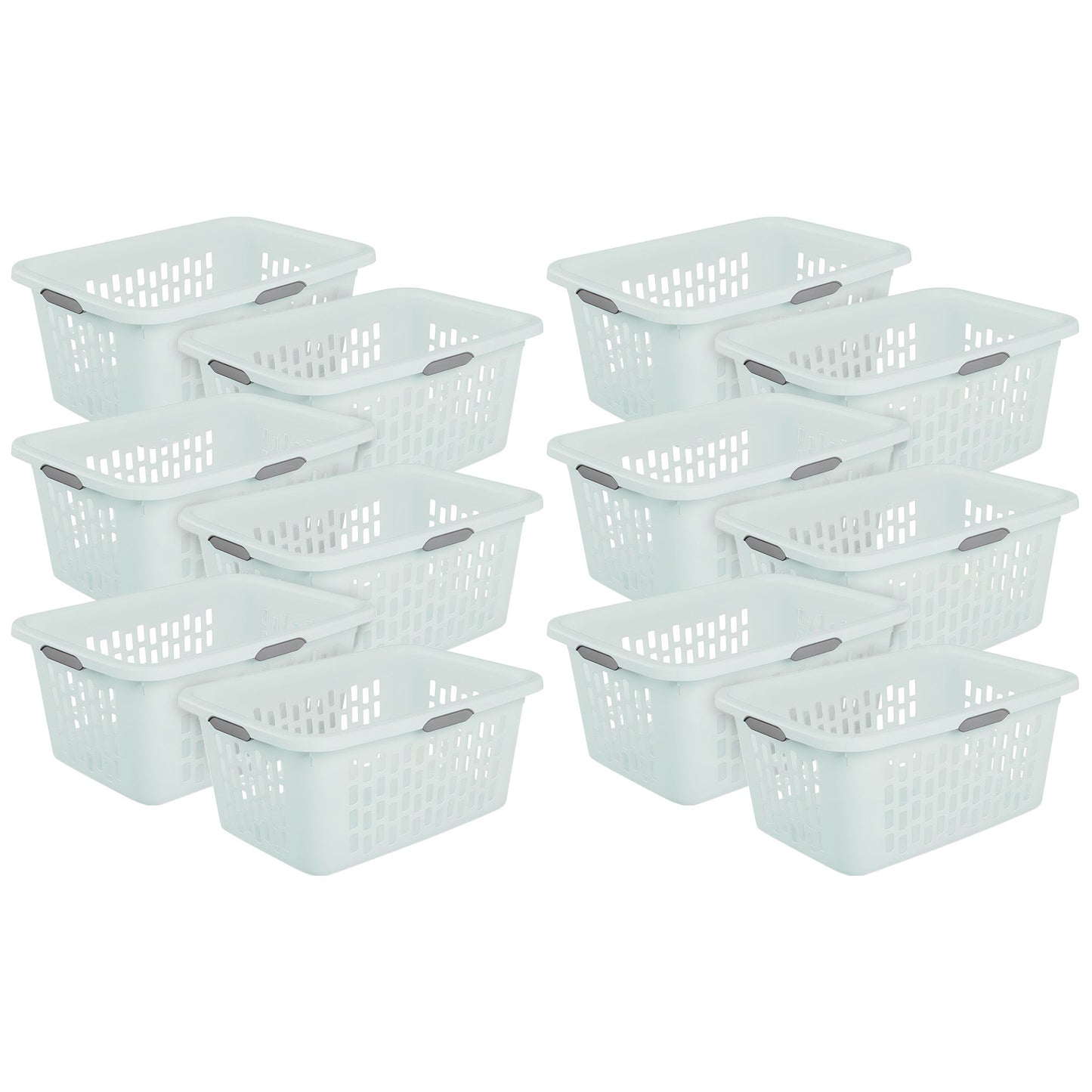 Sterilite Laundry Basket, 2 Bushel Plastic Hamper with Handles, Mint, 12 Pack