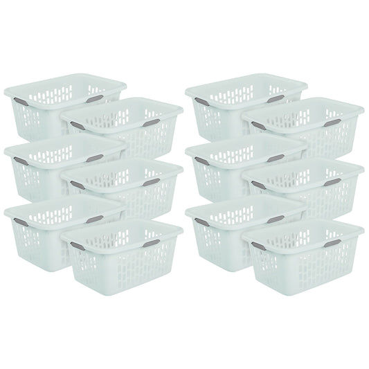 Sterilite Laundry Basket, 2 Bushel Plastic Hamper with Handles, Mint, 12 Pack