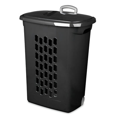 Sterilite Ultra Wheeled Laundry Hamper, Plastic Clothes Bin, Black, 6 Pack