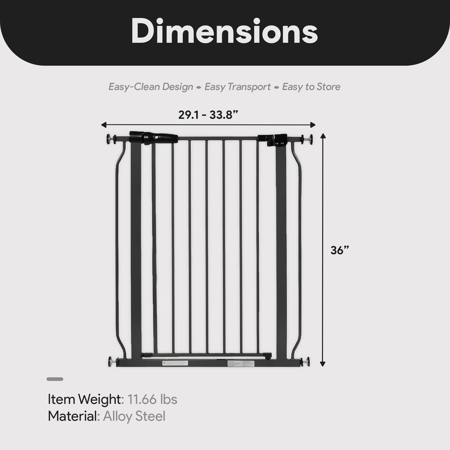 BalanceFrom Walk Thru Safety Gate, Fits 29.1-33.8" Openings, 36” Tall, Graphite