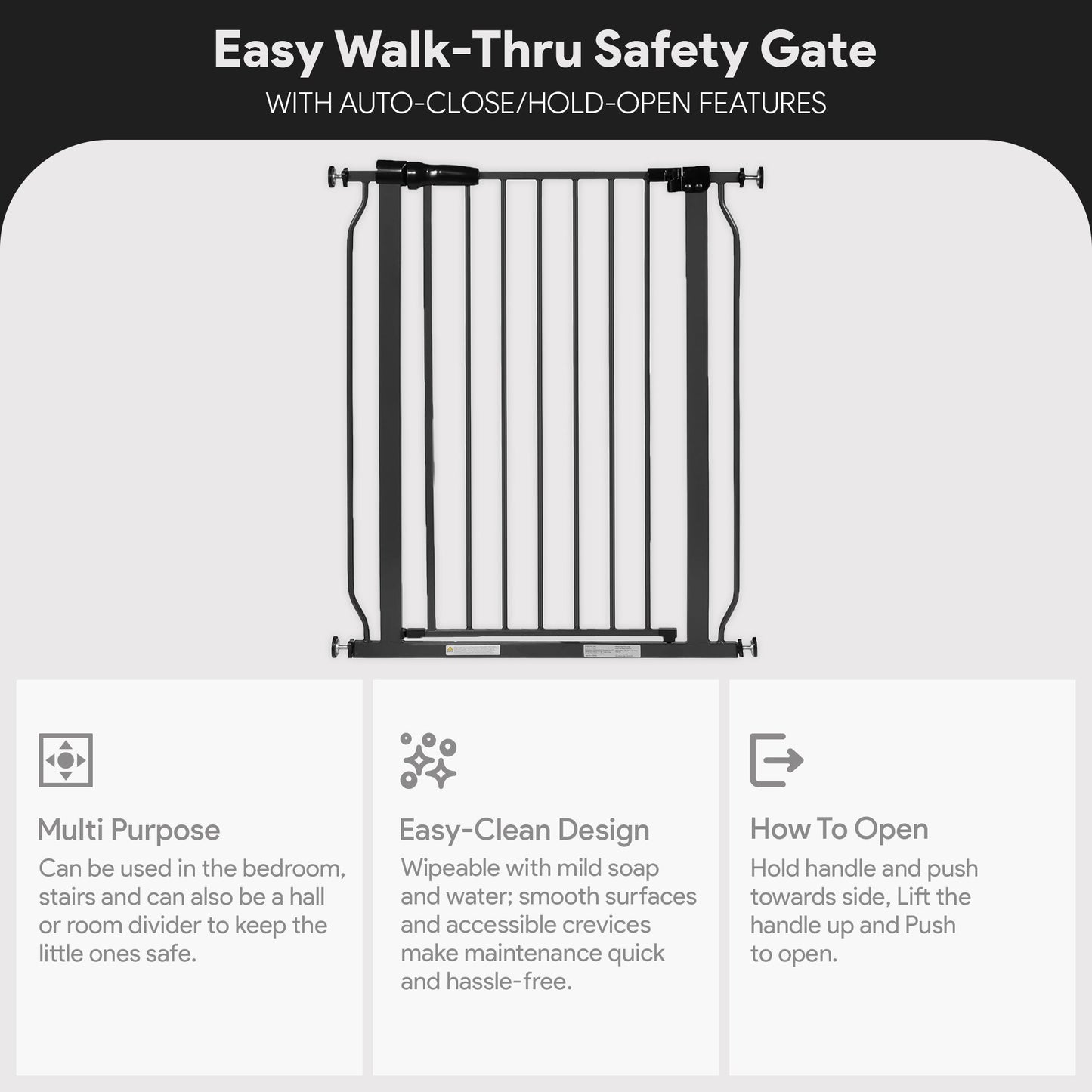 BalanceFrom Walk Thru Safety Gate, Fits 29.1-33.8" Openings, 36” Tall, Graphite