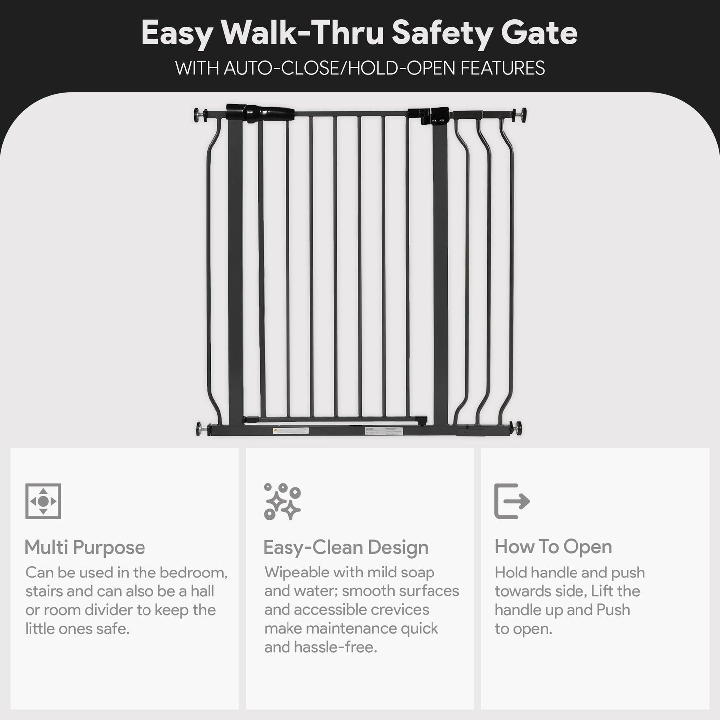 BalanceFrom Walk Thru Safety Gate, Fits 29.1-38.5" Openings, 36” Tall, Graphite