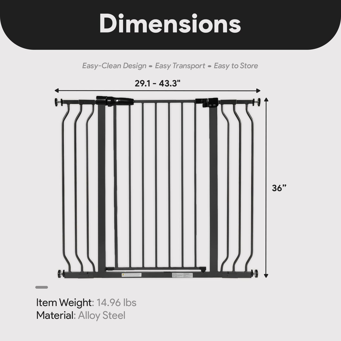 BalanceFrom Walk Thru Safety Gate, Fits 29.1-43.3" Openings, 36” Tall, Graphite