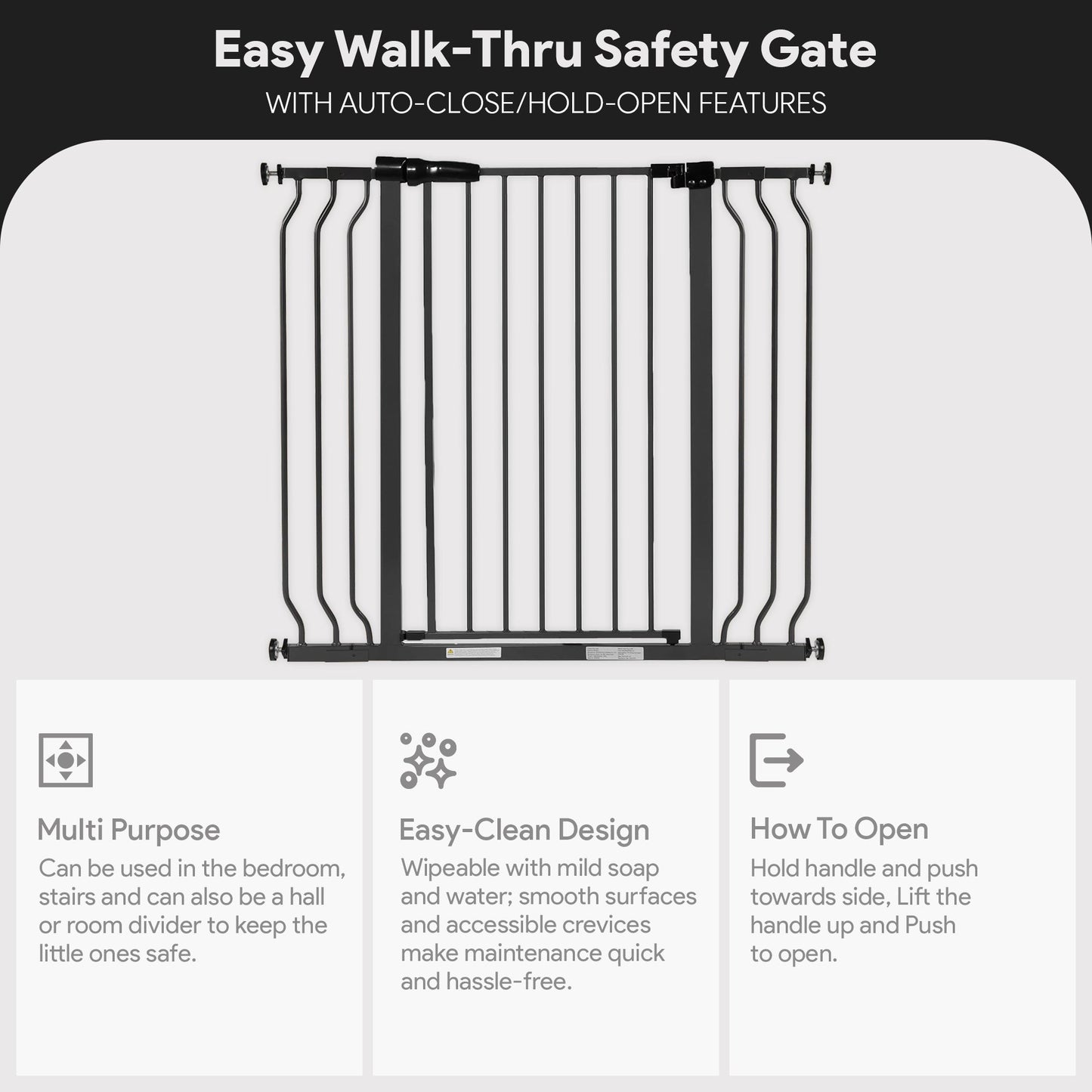 BalanceFrom Walk Thru Safety Gate, Fits 29.1-43.3" Openings, 36” Tall, Graphite