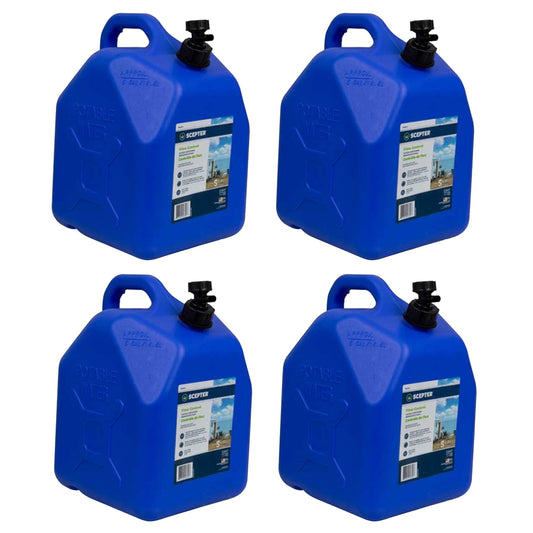 Scepter 5 Gallon Leak Proof Water Jug Storage Container & Handle, Spigot, 4 Pack