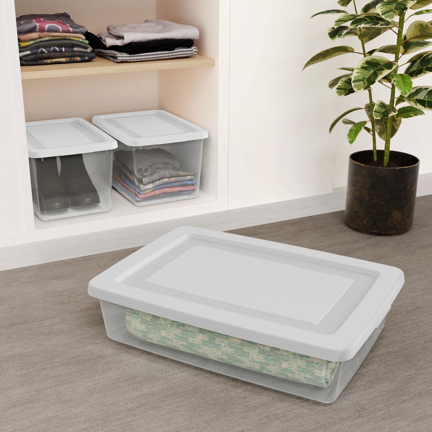 Sterilite 28 Qt Storage Box, Stackable Plastic Container Home Organizer, 10 Pack