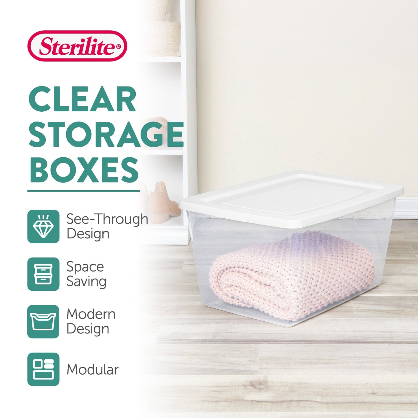 Sterilite 58 Qt Storage Box, Stackable Plastic Container Home Organizer, 24 Pack