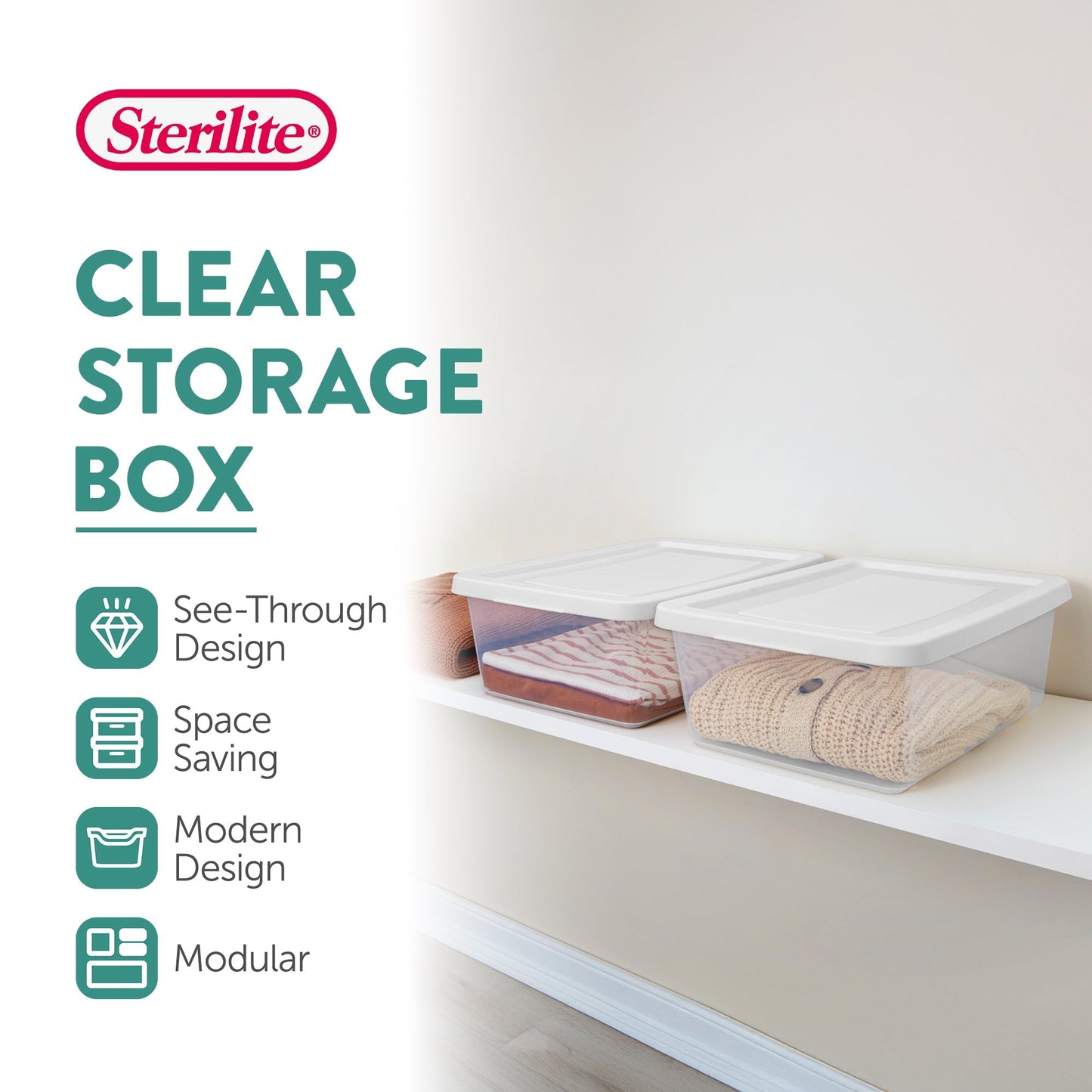 Sterilite 12 Qt Storage Box, Stackable Plastic Container Home Organizer, 30 Pack