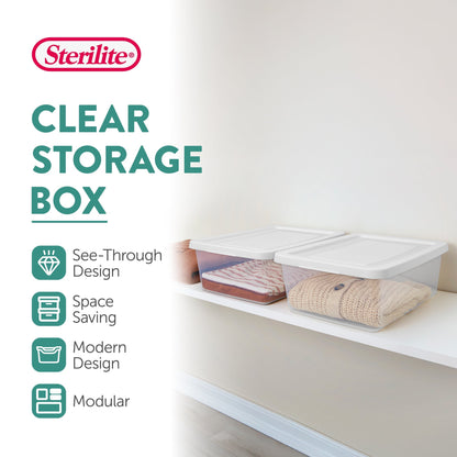 Sterilite 12 Qt Storage Box, Stackable Plastic Container Home Organizer, 30 Pack
