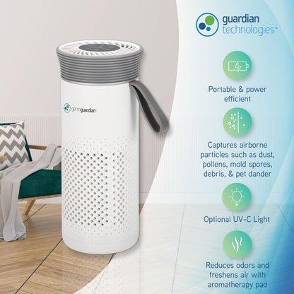 GermGuardian Portable Air Purifier for Small Spaces, USB Cable, 7” White, AC085