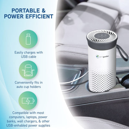 GermGuardian Portable Air Purifier for Small Spaces, USB Cable, 7” White, AC085