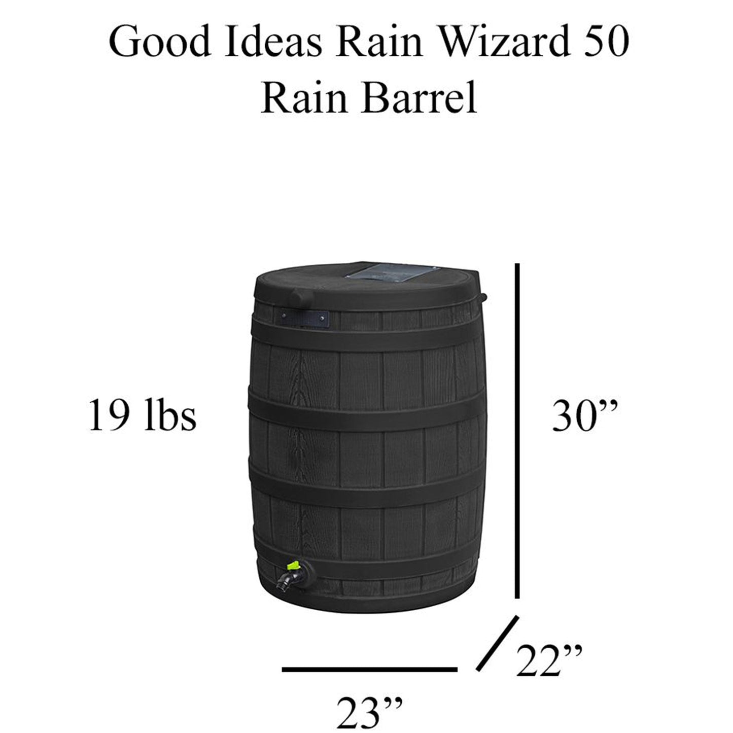 Good Ideas Rain Wizard Eco 50 Gal Rain Saver, Spigot, Recycled Materials, Black