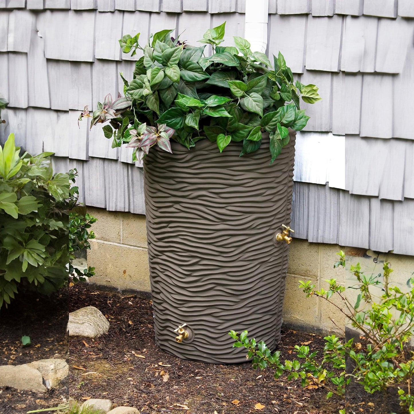 Good Ideas Impressions 50 Gallon Palm Trunk Barrel & Universal Rain Barrel Stand