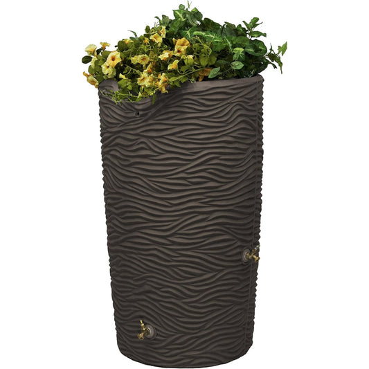 Good Ideas Impressions 65 Gallon Palm Trunk Rain Saver Barrell, 2 Spigots, Oak