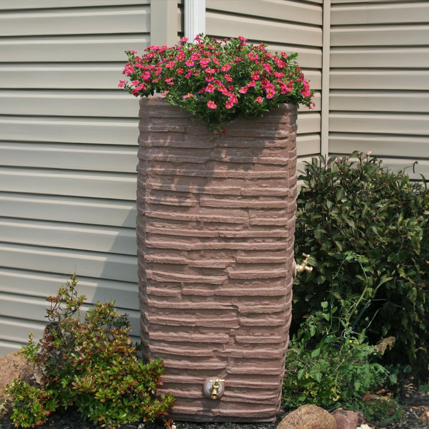 Good Ideas Impressions Riverwalk 50 Gallon Rain Saver with Spigots, Red Brick
