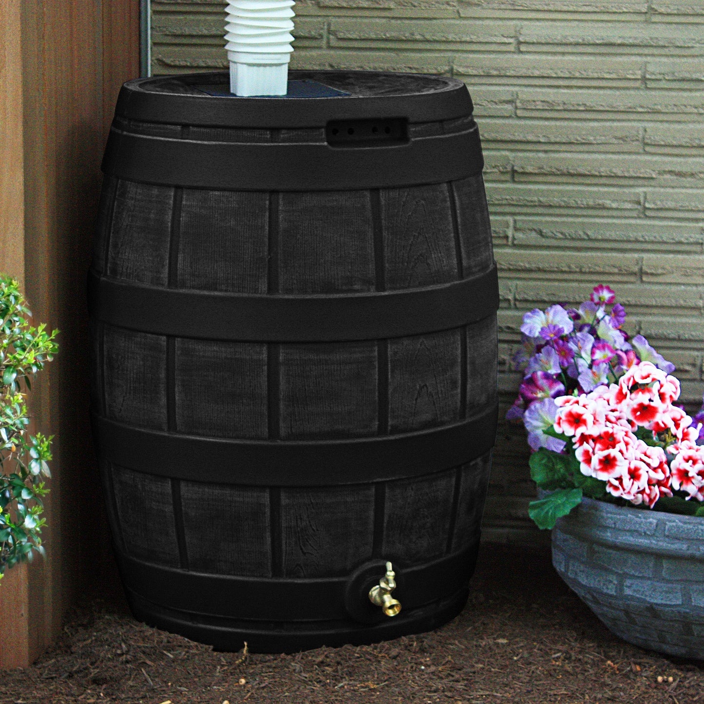 Good Ideas Rain Vault 50 Gallon Rain Barrel with Spigot, Handles & Screen, Black