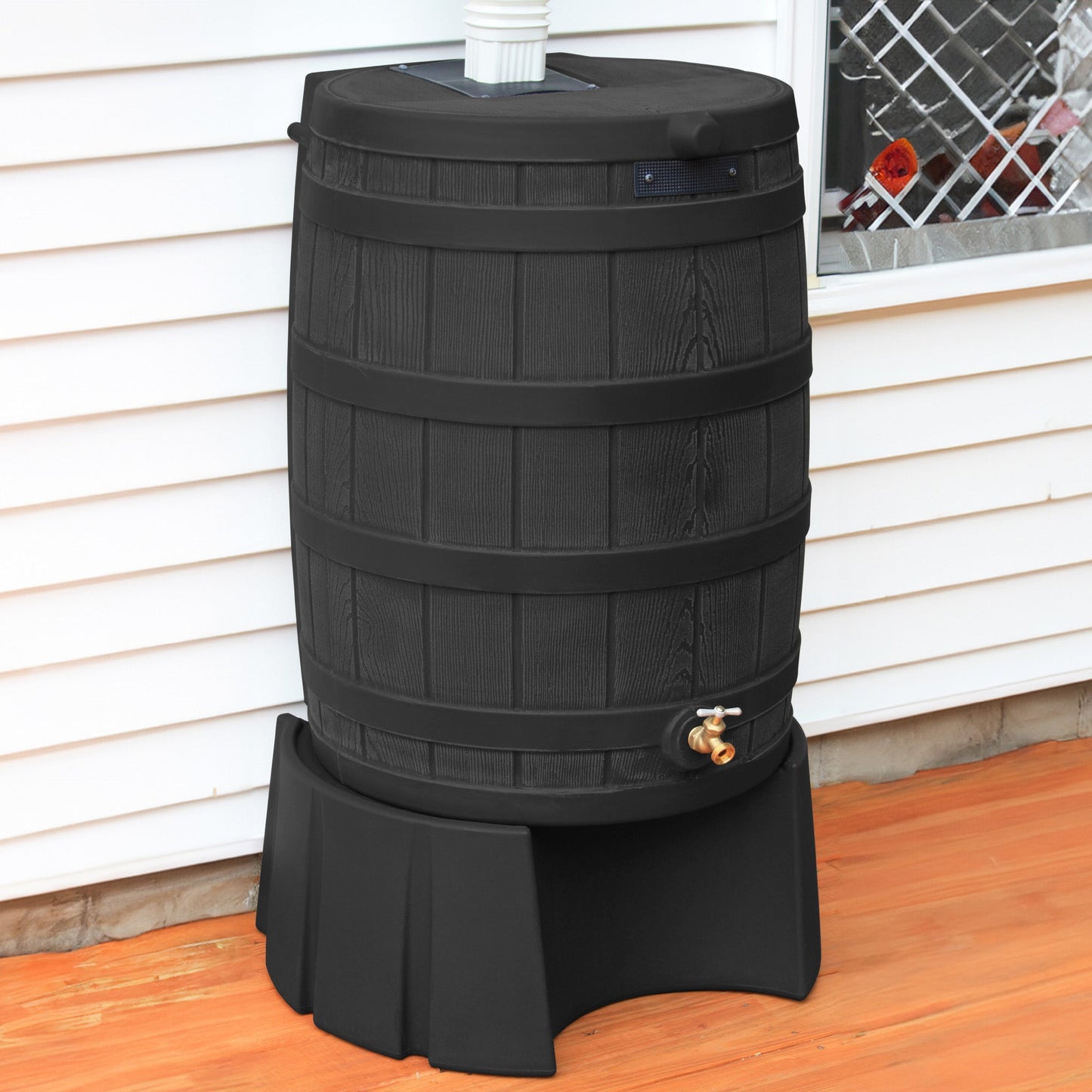 Good Ideas Rain Wizard 50 Gallon Rain Barrel Stand, Adds Room for Buckets, Black