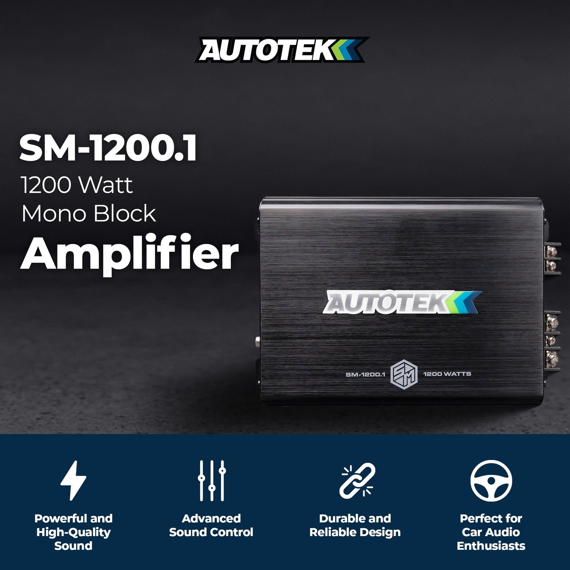 Autotek 1200 Watt 1 Channel Car Audio Amplifier, Street Machine SM-1200.1, Black - Find Fresh Goods