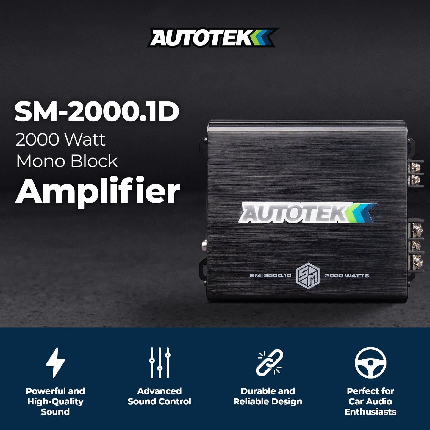 Autotek 2000W 1 Channel Car Audio Amplifier, Bass Knob, Street Machine SM-2000.1 - Find Fresh Goods