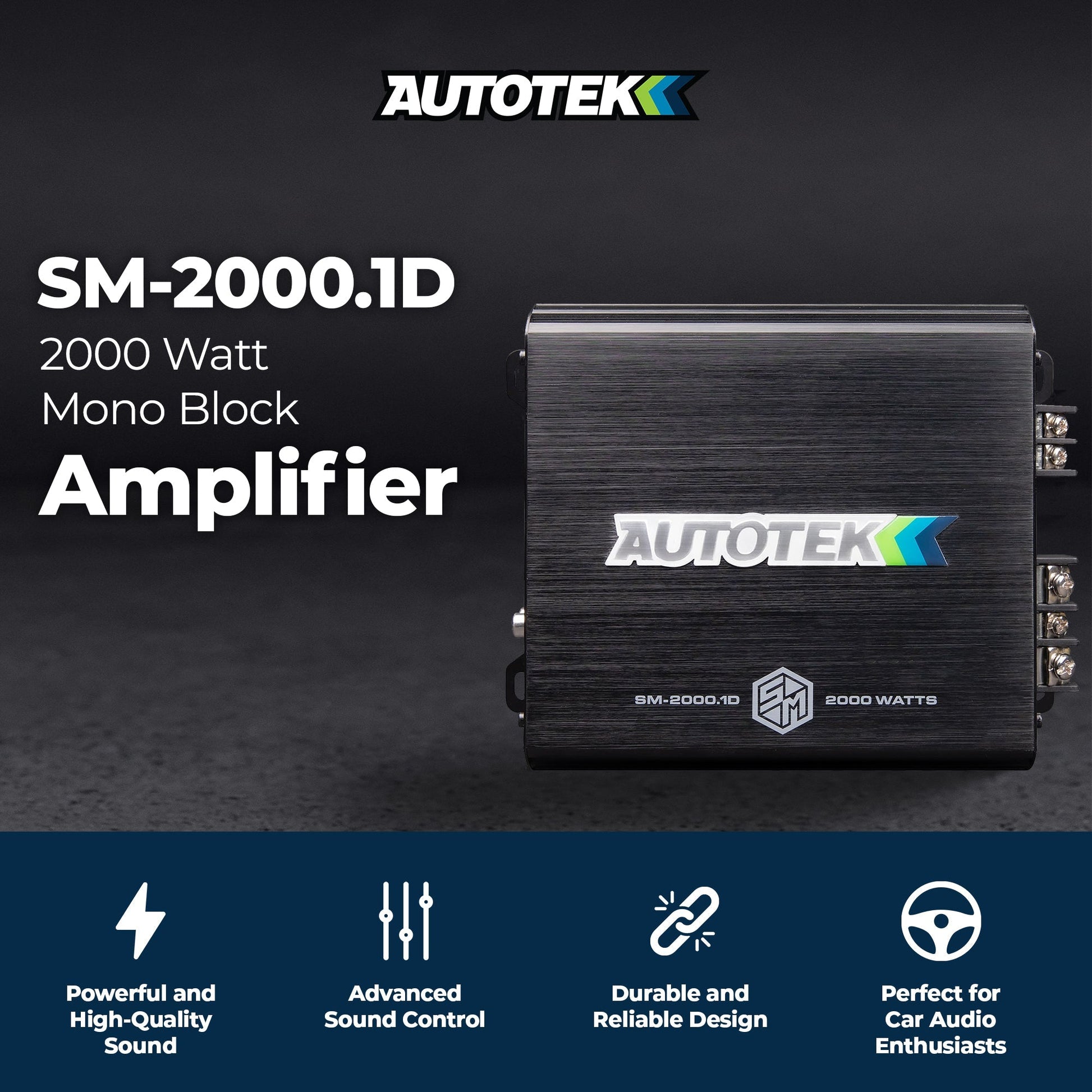 Autotek 2000W 1 Channel Car Audio Amplifier, Bass Knob, Street Machine SM-2000.1 - Find Fresh Goods
