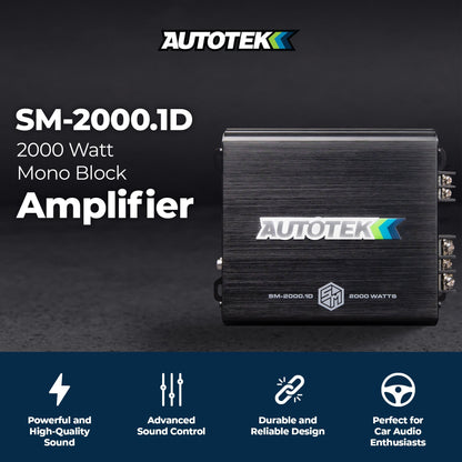 Autotek 2000W 1 Channel Car Audio Amplifier, Bass Knob, Street Machine SM-2000.1 - Find Fresh Goods