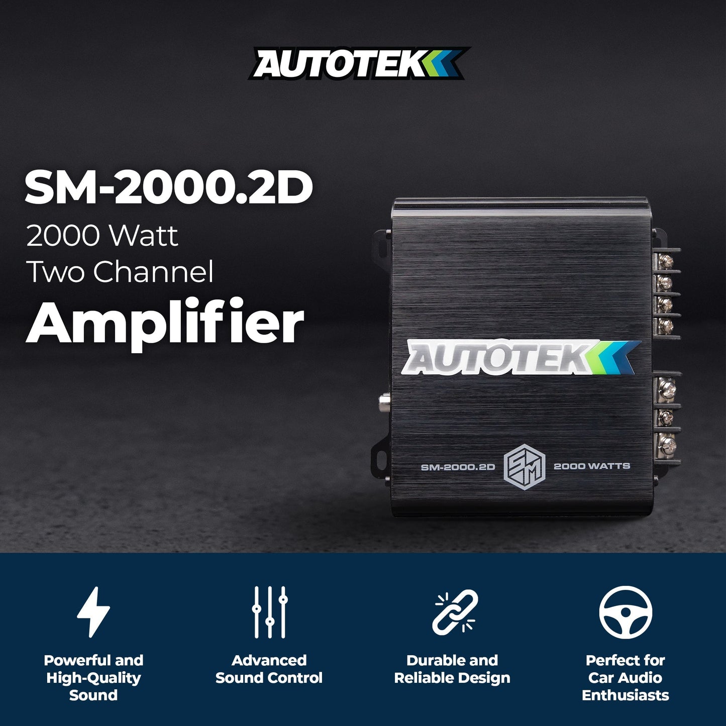 Autotek 2000W 2 Channel Car Audio Amplifier Bass Knob, Street Machine SM-2000.2D - Find Fresh Goods