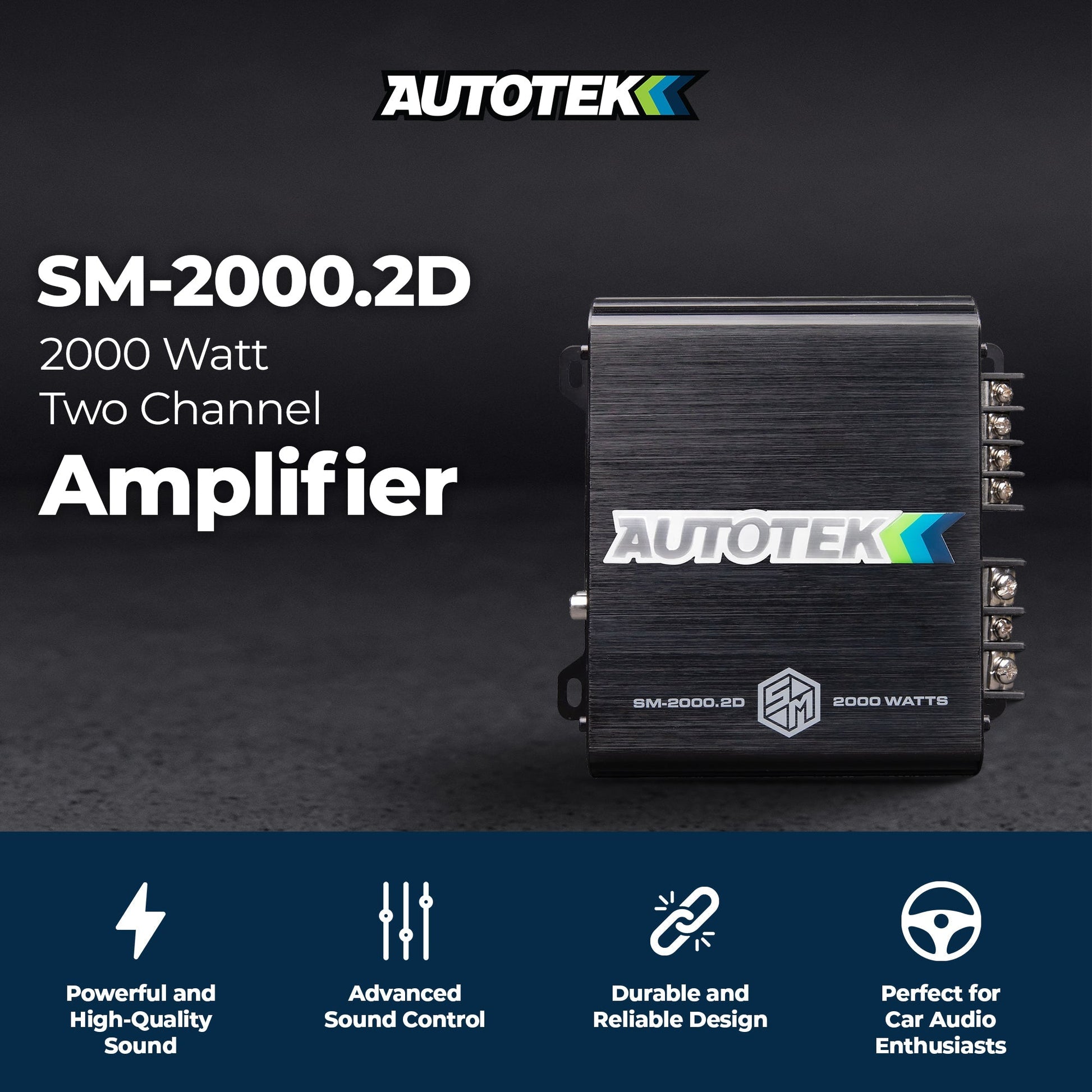 Autotek 2000W 2 Channel Car Audio Amplifier Bass Knob, Street Machine SM-2000.2D - Find Fresh Goods